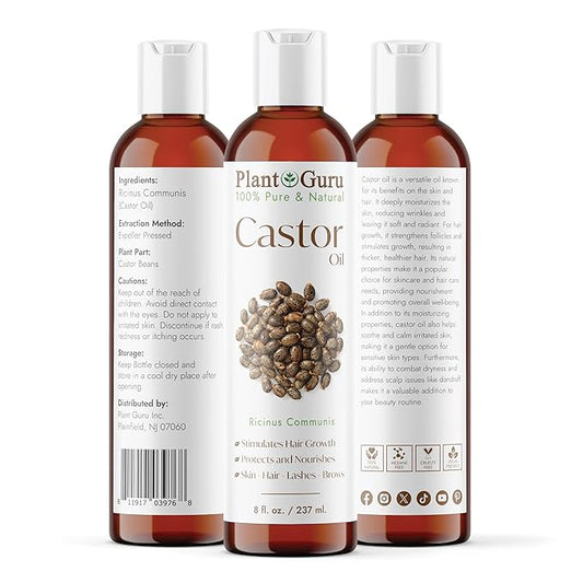 Castor Oil 8 fl. oz. Unrefined, 100% Pure Natural Hexane-Free, USP Grade, Hair Growth, Eyebrows and Eyelashes. Skin, Face and Body Moisturizer.