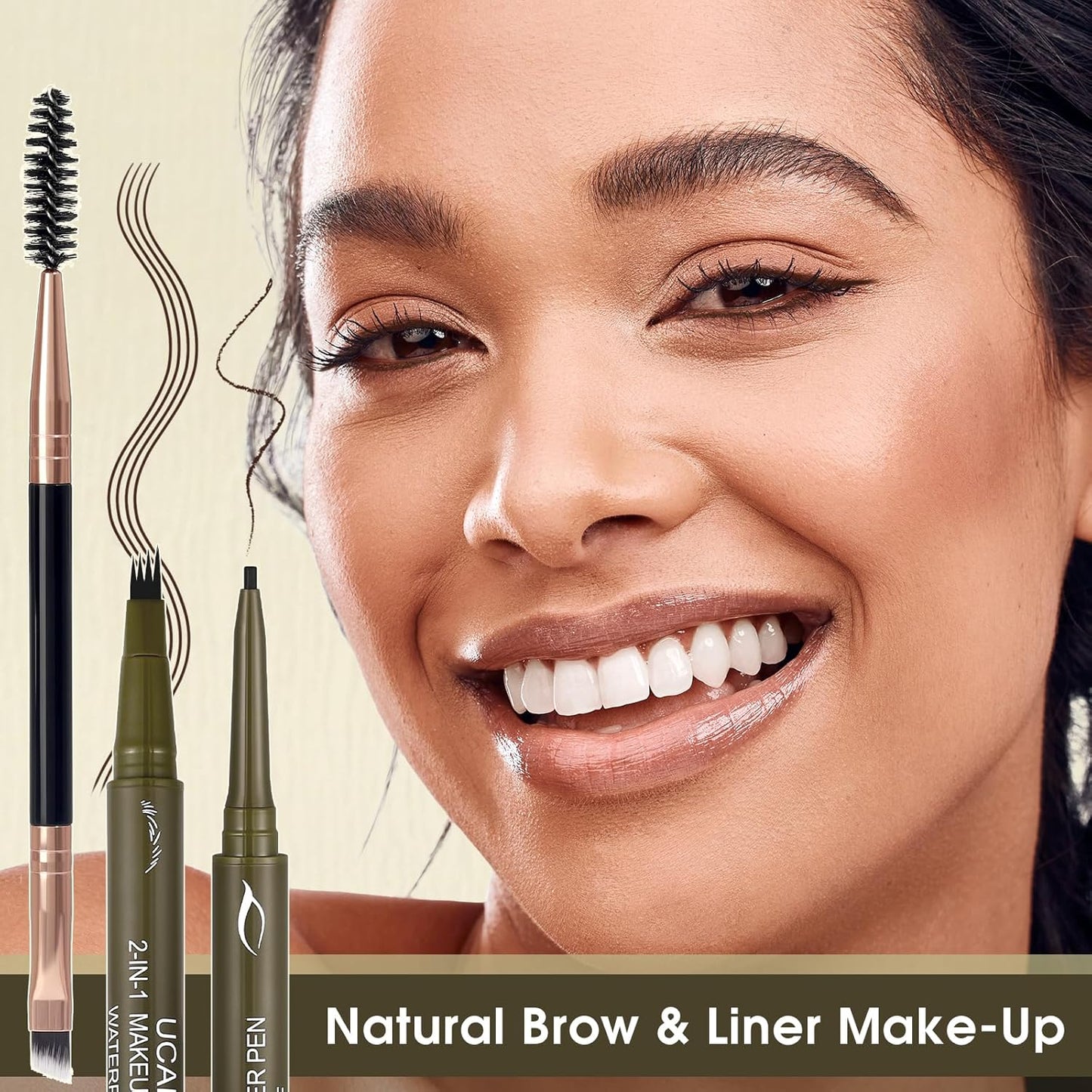 UCANBE Eyebrow Pencils for Women with Spoolie Brush, Dual-Ended Eyebrow Pen with 4-Fork-Tip & Gel Eyeliner, Microblading Brow Pen with Eyeliner Pencil + Brow Brush for Hair Like Brows, Classic Brown