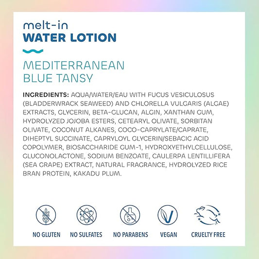 Seaweed Bath Co. Melt-in Water Lotion, Mediterranean Blue Tansy Scent, 4 Ounce, Sustainably Harvested Seaweed, Sea Grape, Beta-Glucan