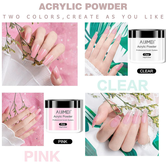 AIJIMEI Acrylic Powder Nail Kit With Professional Liquid Monomer, Brush Cleaner, and Tools Set for Nail Extension System