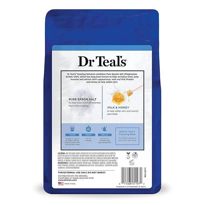 Dr Teal's Epsom Salt Soaking Solution, Soften & Nourish with Milk and Honey, 48 Oz