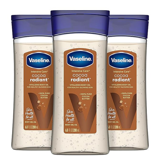 Vaseline Intensive Care Cocoa Radiant 3 Count 6.8oz Body Gel Oil + Radiant X Replenishing 3.7oz Body Oil