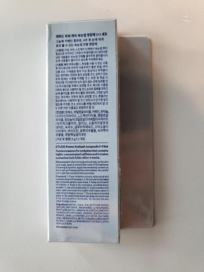 ETUDE Power Eyelash Ampoule 1+1 Set, Lash and Brow Treatment, Caffeine-Infused, Ultra Slim Tip, Lash Booster, Korean Makeup, Beauty (1.31 Fl Oz)