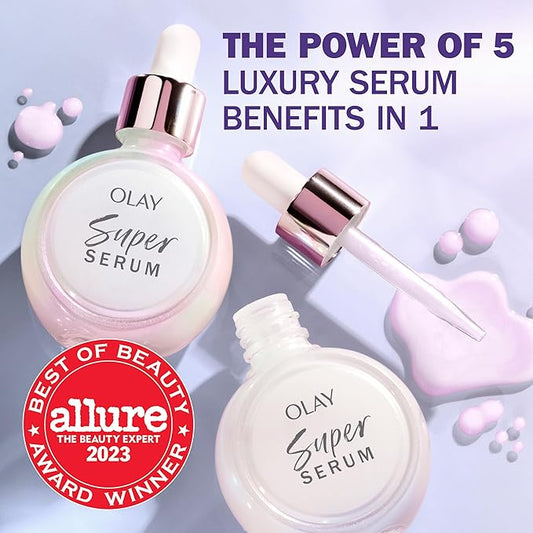 Olay Super Serum - Vitamin C & E, Niacinamide, Collagen Peptide, AHA - Glass Skin Care for Face - Brightening, Hydrating, Firming, Evens Tone, Smooths Fine Lines, Dark Spot Reduction, 1.0 Oz