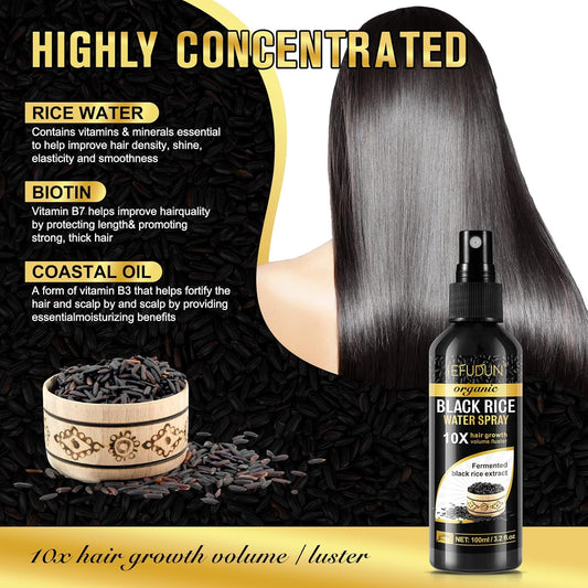 Organic Black Rice Water Spray for Hair Growth, A Solution with Castor Oil & Ginger Root Extract for Thicker, Fuller Hair, Targets Hair Loss and Repairs Damage 100ml/3.2 fl.oz (1 PC)