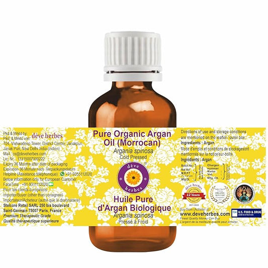 dève herbes Pure Organic Argan Oil (Morrocan) (Argania spinosa) Cold Pressed 10ml (0.33 oz)