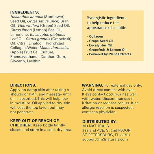 M3 Naturals Anti Cellulite Oil and Lymphatic Drainage Massager Kit | Fascia Blaster for Contoured & Smoother Skin | Muscle Roller for Sore Arms, Legs, Stomach & Buttocks