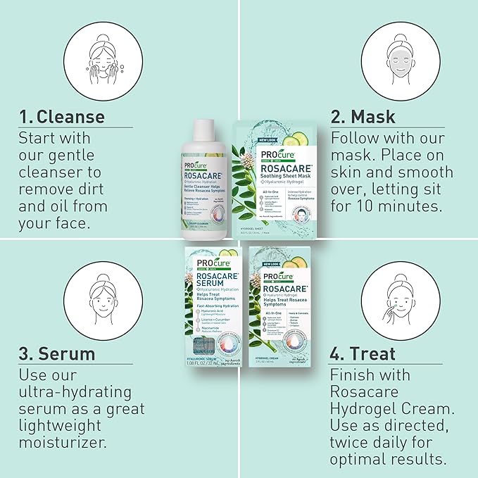 PROcure Rosacare Soothing Sheet Face Mask with Hyaluronic Hydrogel for Rosacea Symptoms, 5 Masks