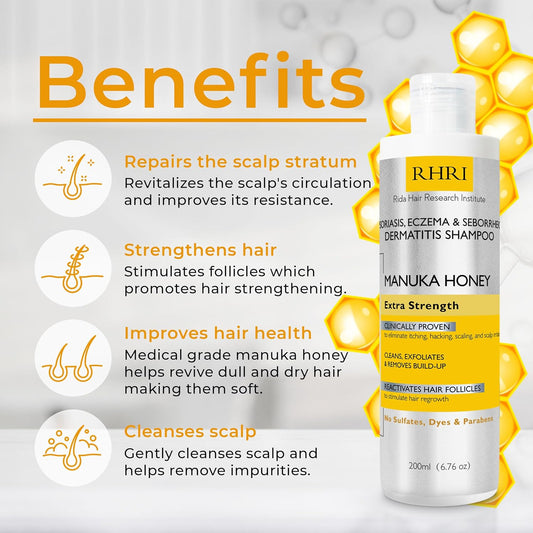 Psoriasis Shampoo for Men & Women | Itchy Scalp Treatment with Manuka Honey | Best for Eczema, Seborrheic Dermatitis, Ringworm & Folliculitis Scalp Treatment