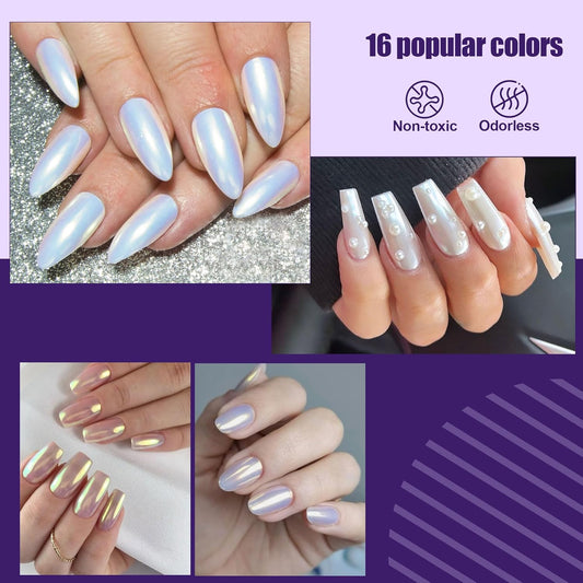 Artdone Chrome Nail Powder Magic White Pearl Kit Mirror Effect Silver Metallic Holographic Dip Nail Powder For Resin Craft & Nail Art Decoration