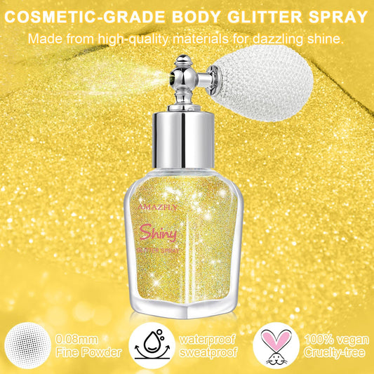 Hair and Body Glitter Spray, Shimmering Powder Sparkle Powder Makeup, Glitter Loose Sparkle Makeup for Body Highlighter,Festival Prom Rave Accessories (Gold)
