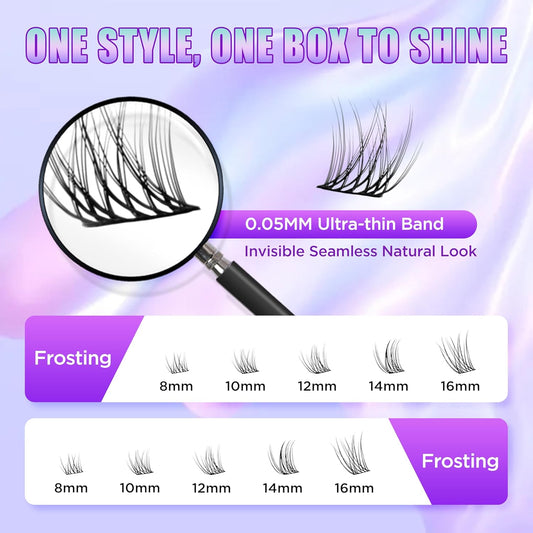 Lash Extension Kit DIY Lash Clusters Kit Eyelash Extensions Individual Lashes Extensions with (BondSeal,Tweezers,Remover,140Pcs,Frosting,8-16mm)