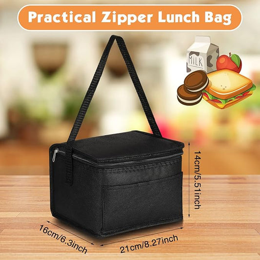 Amyhill 40 Pcs Insulated Lunch Bags Bulk Reusable Cooler Tote Bags Leakproof Thermal Lunch Box Waterproof Freezable Lunch Bag Beverage Bag with Strap for Men Women Office Work Picnic Beach (Black)