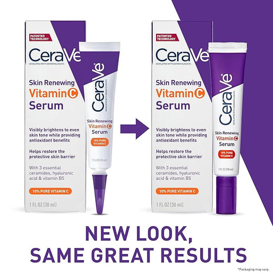 CeraVe Vitamin C Serum with Hyaluronic Acid, Skin Brightening Serum for Face with 10% Pure Vitamin C, Fragrance Free, 1 Fl. Oz