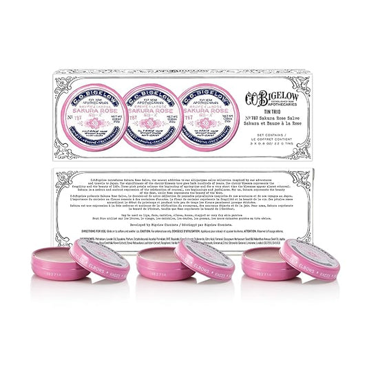 C.O. Bigelow All Purpose Lip Balm Tins, Sakura Rose - Pack of 3 for Chapped Lips & Dry Skin - Moisturizing Lip, Cuticle and Skin Salves, 0.8 oz each