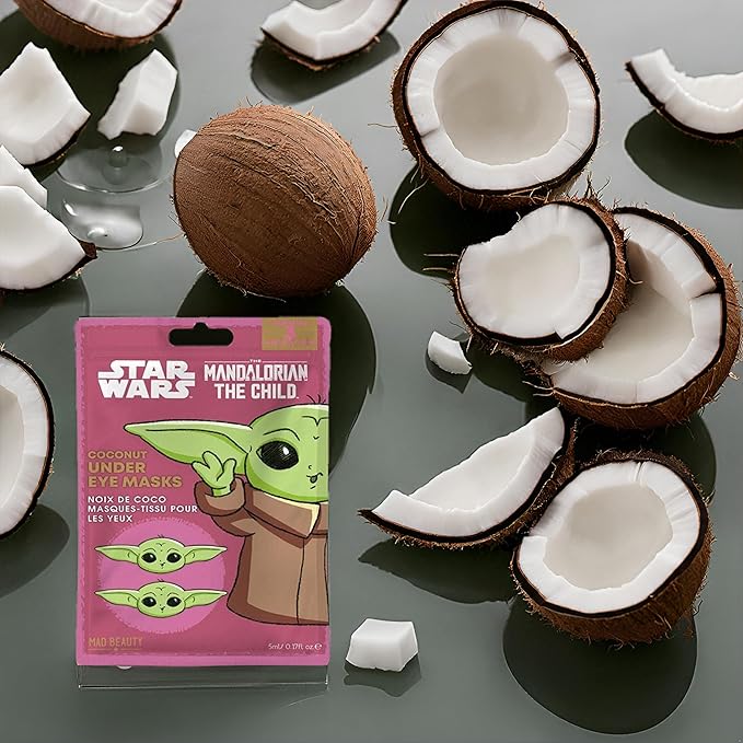 MAD Beauty Star Wars Grogu Under Eye Patches Mandalorian the Child, Baby Yoda Character Design | Aloe vera, Coconut | Dark Circles, Puffy Eyes, Refreshing | Fun Cute Skincare Gift for Women Men
