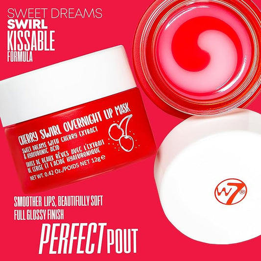 W7 Sweet Dreams Overnight Cherry Swirl Lip Mask - Cherry Extract & Hyaluronic Acid - For Hydrated, Full Looking & Irresistible Lips