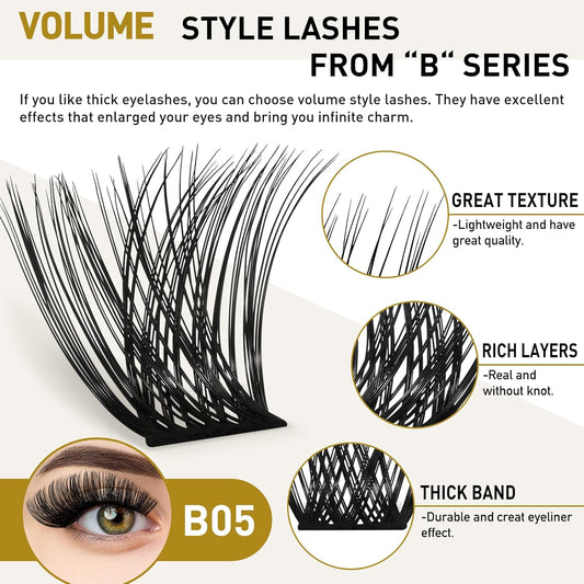 B&Qaugen B05 Fluffy Lashes Clusters Eyelash Extensions Individual Lash Wispy D Curl 72 Clusters False Lashes DIY at Home (B05-14mm)