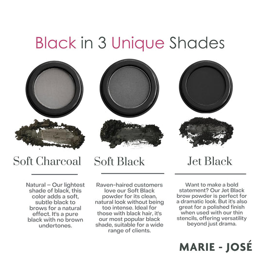 Marie-José Eyebrow Powder Soft Black - Ideal for those with Black Hair - Effortless All-Day Brow Beauty - Compact Size 0.10oz for Purse or Travel Size - Made in USA