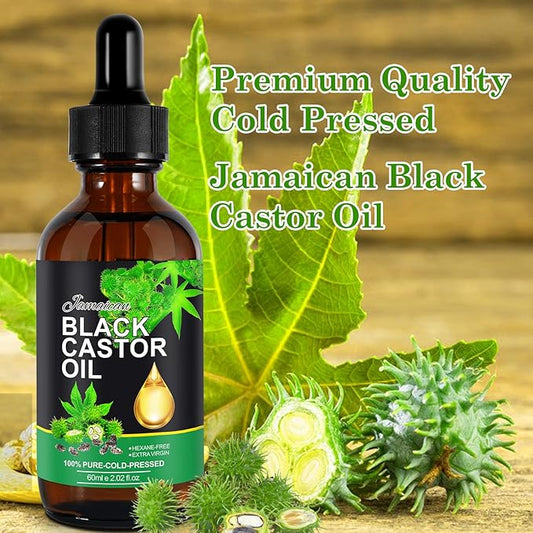 Jamaican Black Castor Oil 60ml - 100% Pure Black Castor Oil Organic Cold Pressed Unrefined for Hair Growth, Eyelashes, Eyebrows Thicker, Body & Face Skin Care Moisturizing Massage Oil