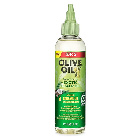 ORS Olive Oil Exotic Scalp Oil 4.3oz, Moisture Restore Creamy Aloe Shampoo, Strengthen & Nourish Replenishing Conditioner