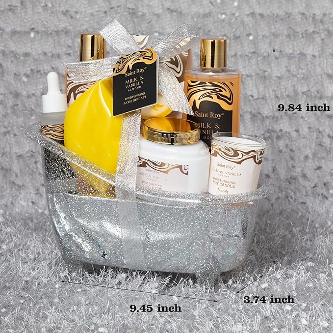 Mother's Day Gift Bath and Body Almond Milk Vanilla Spa Gifts for Women, Bath Gift Set with Shower Gel, Scent Lotion, Bath Bomb Spa Gift Basket, Bath and Body Care Set Birthday Holiday Home Spa Gifts