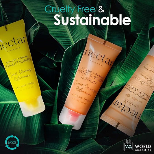 Nectar Hand & Body Lotion | 50 Count, 1 oz | Sweet Orange Blossom, Mini Travel Size Toiletries (100% Recyclable Tube with Flip Top Cap) Hotel Amenities, Suitable for All Skin Types