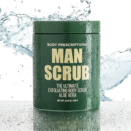 Body Prescriptions Men’s Exfoliating Body Scrub – Ultimate Skin Cleansing Wash in Jar with Twist-Top Lid, For All Skin Types, 21 Ounce (Pack of 1), Aloe Vera