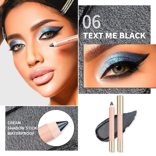 Oulac Black Eyeshadow Pencil - Waterproof Eye Shadow Stick Smooth and Long Lasting, Shimmering Glitter Finish, Blendable Eyes Makeup, Vegan Beauty 3.8g, (06) Text Me Black