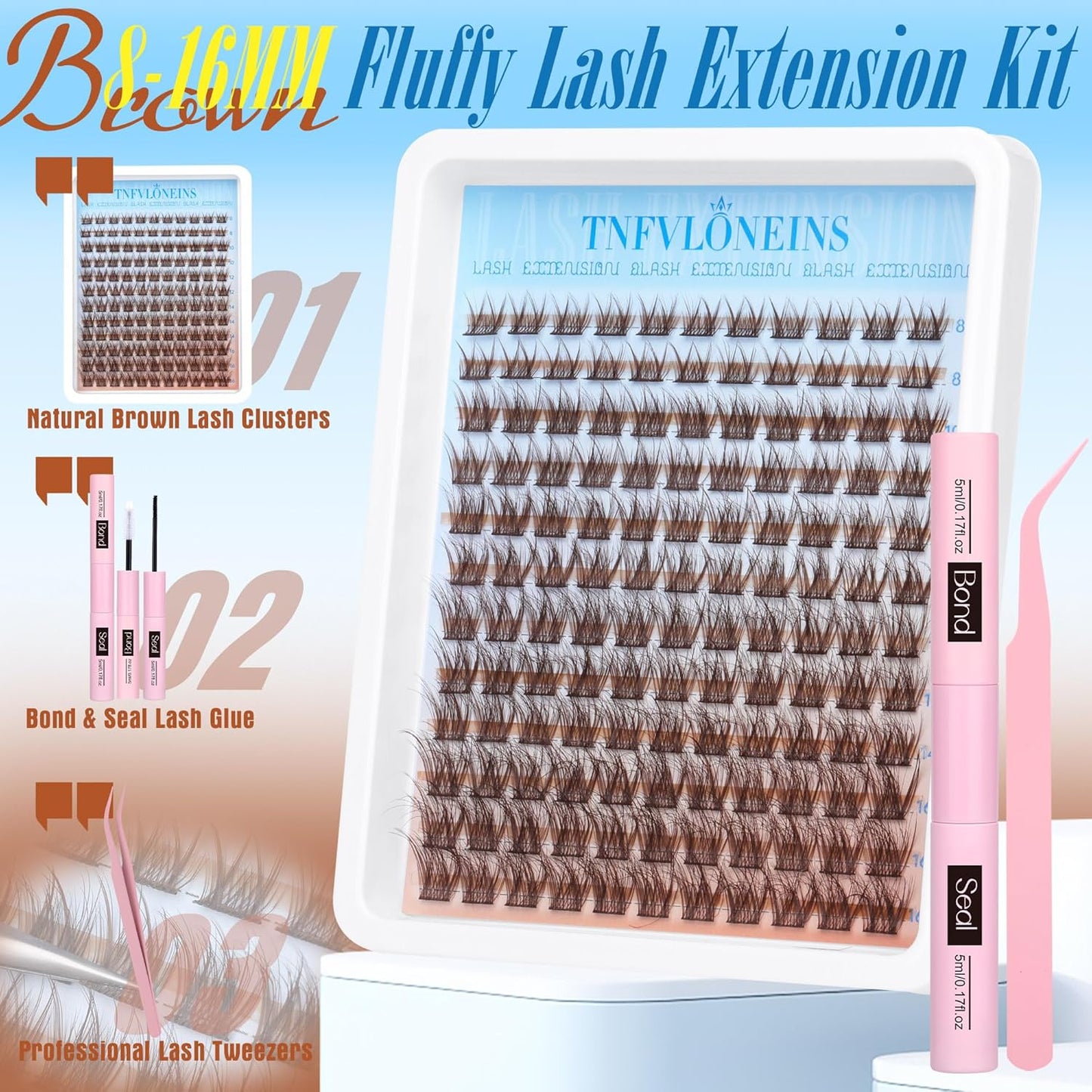 Brown Lash Clusters Kit Natural Eyelash Clusters Fluffy Lash Extension Kit Wispy Eyelash Extension Kit Matte Brown Cluster Eyelash Extensions 8-16mm Individual Lashes Clusters by TNFVLONEINS