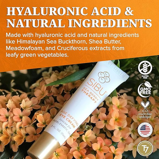 sibu Age-Defying Eye Cream, Made with Premium Himalayan Sea Buckthorn & Hyaluronic Acid (0.5 oz) – Smooths Eye Wrinkles & Reduces Puffiness
