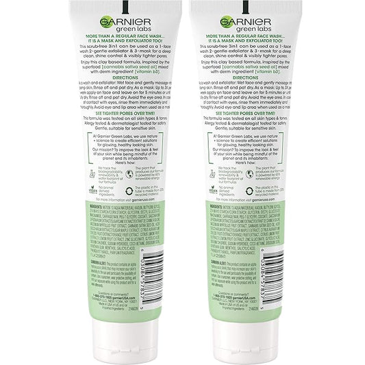 Garnier SkinActive Green Labs Canna-B Pore Perfecting 3-in-1 Face Wash unscented 2 Count