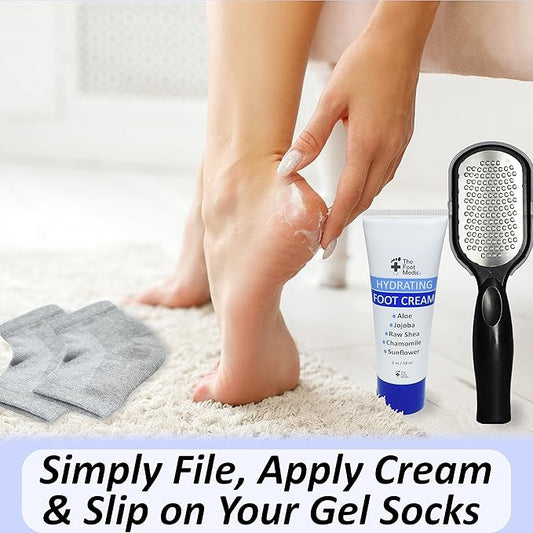 Cracked Heel Repair Kit: Moisturizing Socks, Foot Cream & Foot File, Cracked Heel Treatment, Heel Socks, Silicone Toeless Socks, Spa Gel Socks for Dry Cracked Feet Women, Pedicure Socks