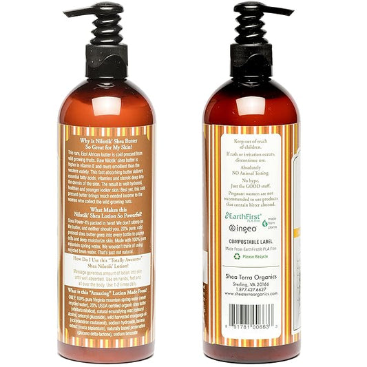 Shea Terra Organics Nilotik’ Shea Butter Ultra-Rich Lotion – Mongongo Banana | Natural Daily Moisturizer High in Vitamins & Fatty Acids with Antioxidant Properties to Soften & Protect Dry Skin– 16 oz