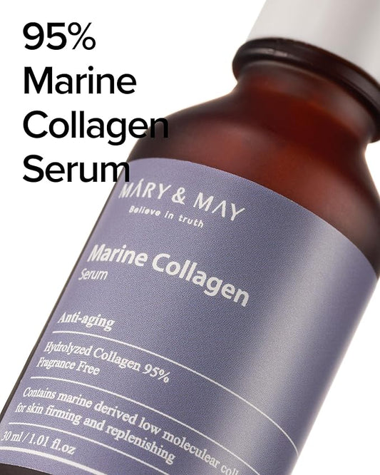Mary&May Marine Collagen Serum - Hydrolyzed Low Molecular Collagen for Skin Firming and Replenishing, Hydrating - Korean Skincare, Fragrance Free, 1.01 fl.oz.