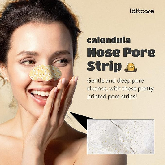 lattcare Calendula Nose Pore Strips 6Ct + Dalgona Skin Shield Patches 15Ct | Duo Pack | Blackheads Remover | Blackheads Remover | Pimple Patches | Hydrocolloid Acne Patches | 2 Items of 1 Pack