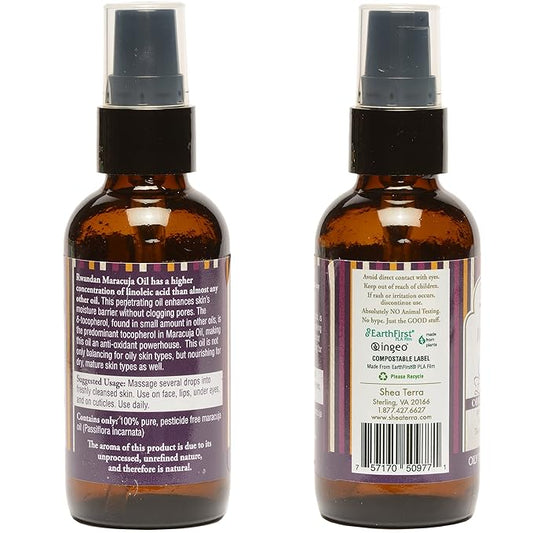 Shea Terra Rwandan Maracuja Cold-Pressed Extra Virgin Oil |All Natural & Organic Emollient Oil Rich in Vitamin C for Super Soft, Glowing, Youthful Skin – 2 oz
