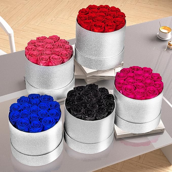 17 Black Flowers in Glitter Box, Birthday Gifts for Women, Preserved Flowers, Mothers Day Roses Gift for Mom