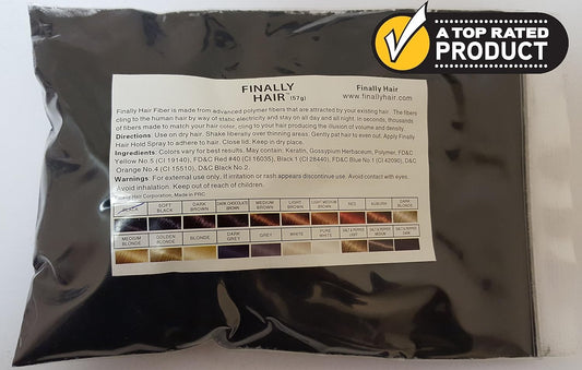 Finally Hair Building Fibers - Black Refill Pack of 50 Grams - Cover Grey Roots and Thinning Areas