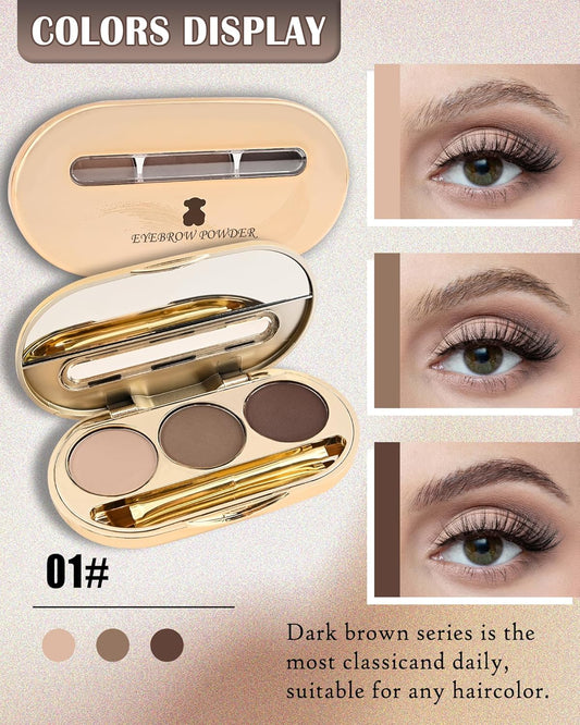 Eyebrow Powder Kit-3 Colors Eye Brow Tinting Powder Palette Long-Lasting Waterproof,Light Dark Grey Brown Brow Filler Eyeshadow,Mother's Day Makeup Gift for Women,With Mirror Brow Brush-Set 01