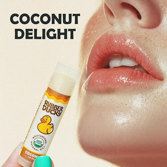 Rubber Ducky Sunscreen - Organic Lip Balm for Women, All Natural Lip Balm Stick with Vitamin E - Moisturizing & Hydrating Lip Balm for Dry Lips - Untinted and Non-Toxic Lip Care - Coconut, 3 Pack