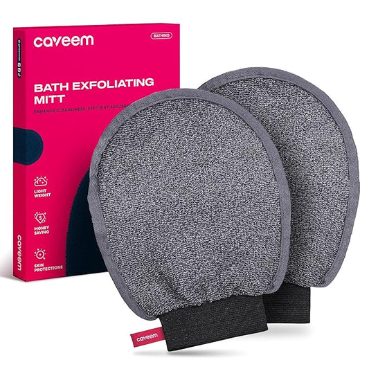 Caveem's Exfoliating Glove (2 Pack) & Soft Soap Bag (2 Pack) – Deep and Gentle Exfoliation for Remove Dead Skin