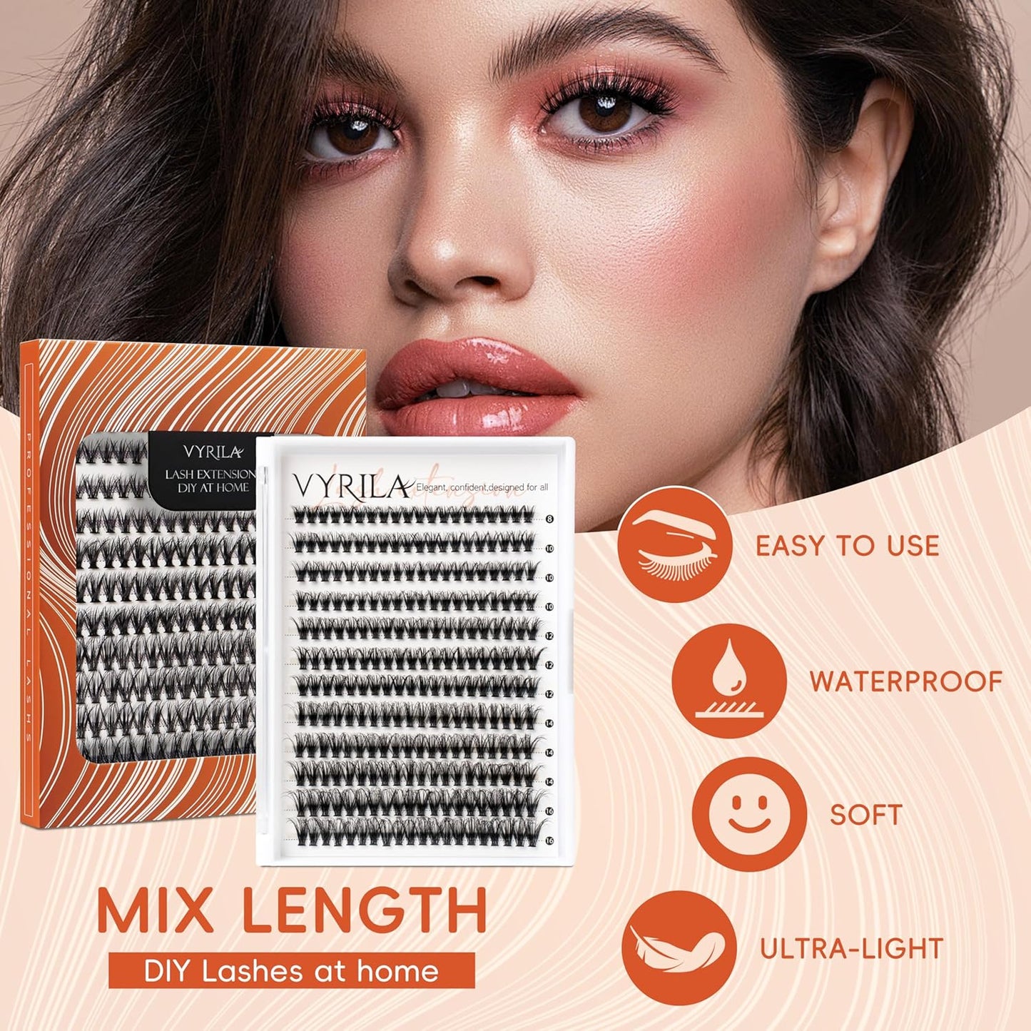 Lash Clusters DIY Lash Extensions, D Curl Individual Lashes Clusters Lashes Wispy Lash Extensions Natural Look Eyelash Clusters Mix 8-16mm(40D-0.07D-8-16mm)