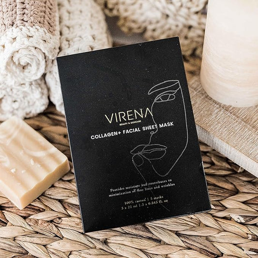 Collagen+ Facial Sheet Mask 5p, 100% Cotton, Hydrolysed Collagen, Hyalurnonic Acid, Vitamin C, Nourishes and Moisturizes Skin, Alcohol Free