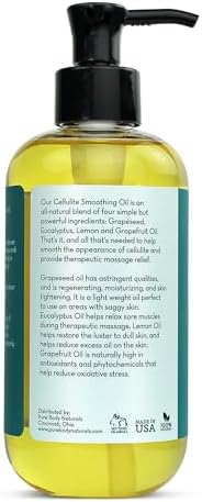 Pure Body Naturals Anti Cellulite Massage Oil, 8 fl oz | 100% Natural Cellulite Remover Oil for Thighs and Butt Firming | Chemical Free Body Oil for Skin Tightening and to Reduce Stretch Marks