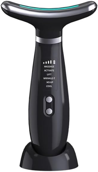 Facial Massager -7 Color Red-Light-Therapy for Face and Neck for Wrinkles, Double Chin, Vibrating Facial Massager with Thermals (Black1)