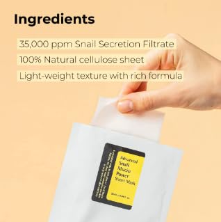 Tristar Advanced Snail Mucin Power Sheet Mask, 25ml, Hydrates Skin, Alleviates Skin Redness, Irritation, inflammation. Antioxidant and Anti-Aging Properties. All Natural. 1 Count.