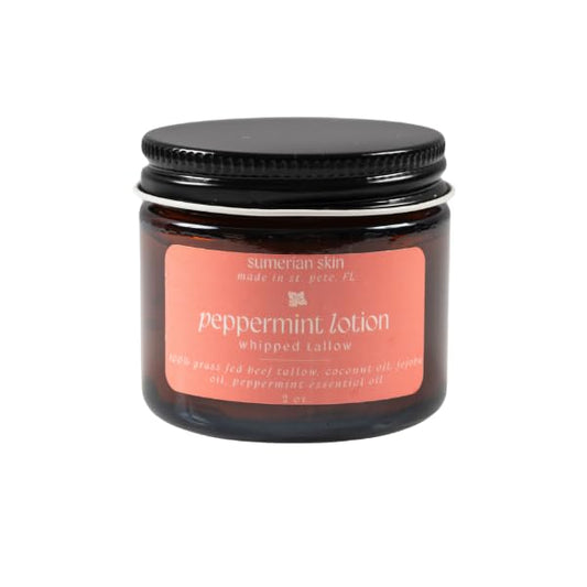 100% Grass Fed & Organic Whipped Beef Tallow Lotion - All Natural - Body + Face Mosturizer for All Skin Types (2 Ounce, Peppermint)