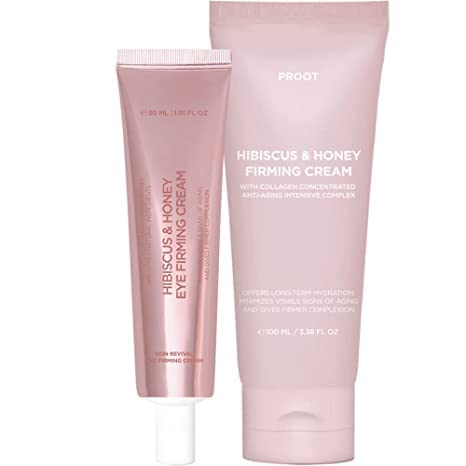 PROOT Hibiscus and Honey Firming Cream + Hibiscus and Honey Eye Firming Cream | Cream & Eye Cream Bundle with Collagen Concentrated Skin Rejuvenating Intensive Complex