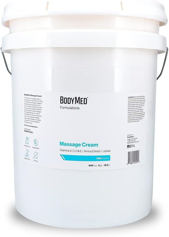 BodyMed Formulations Massage Cream, 5 gal. – Fragrance-Free, All-Natural Lotion for Massage Therapy – Leaping Bunny Certified – with Arnica Extract & Jojoba – Non-Staining, & Paraben Free